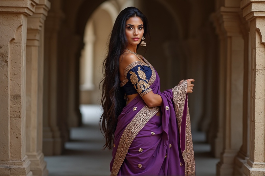 confident model in saree